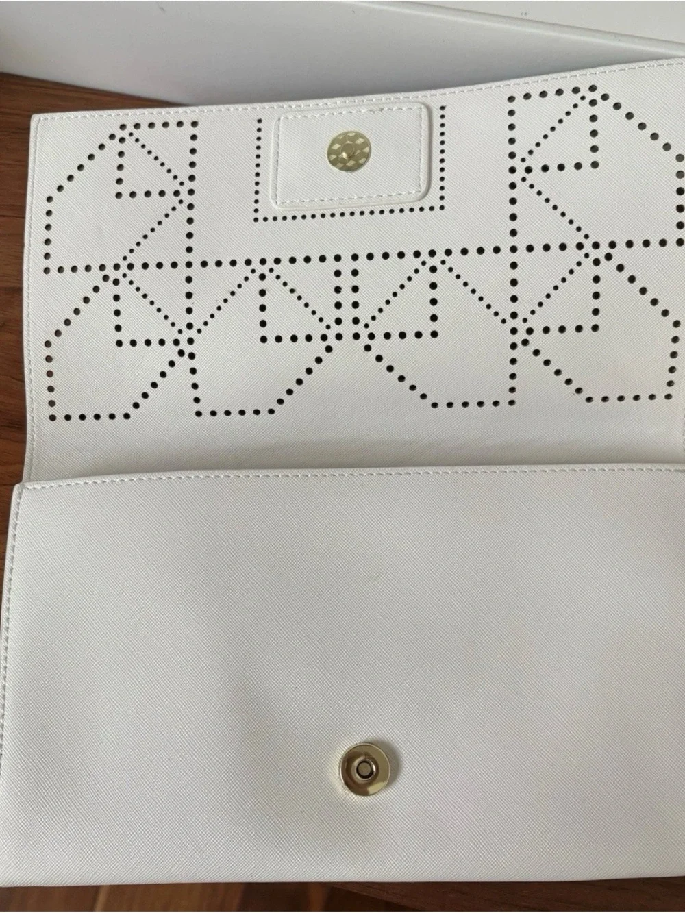 Danielle Nicole White Clutch Purse Geometric Gold Pattern Wedding Evening Party